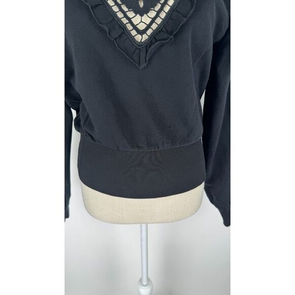 Express Womens Black Lace Trim Detail Ruffled Mock Neck Sweater Size Small NWT - Picture 6 of 13